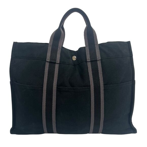 Hermes Authentic Black w Gray Detail Fourre Tout MM Canvas Tote Bag - Picture 9 of 9
